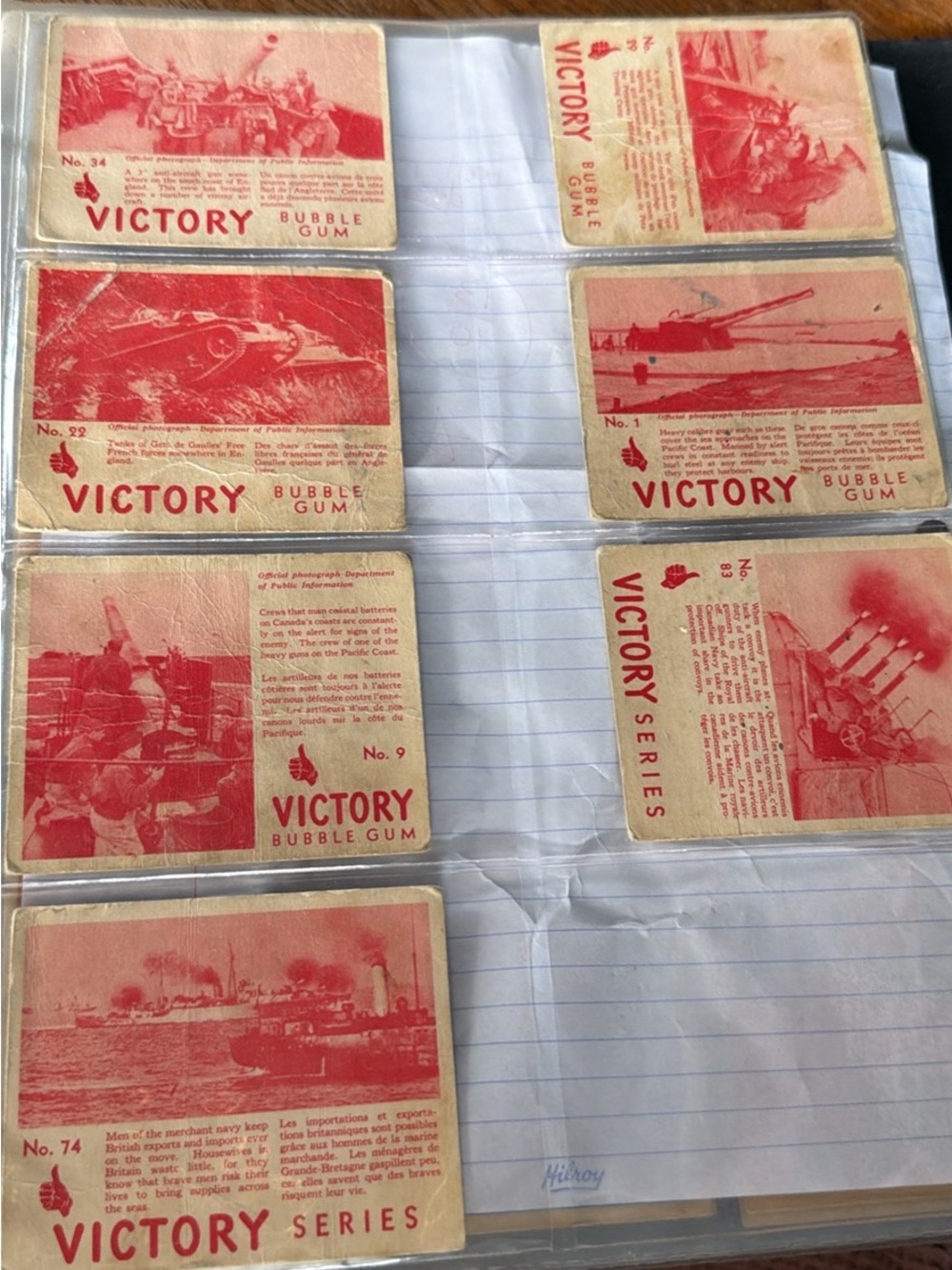 1944 VICTORY Bubble Gum V406-1 Gum Card Lot of 7 Different Cards.